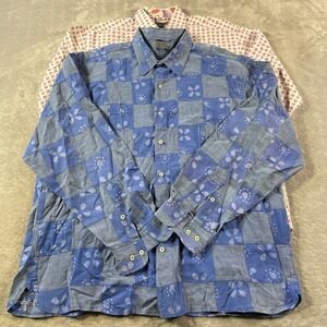 Johnston Murphy Shirt Lot 2 Mens XL Blue White Patchwork Geometric Office Casual